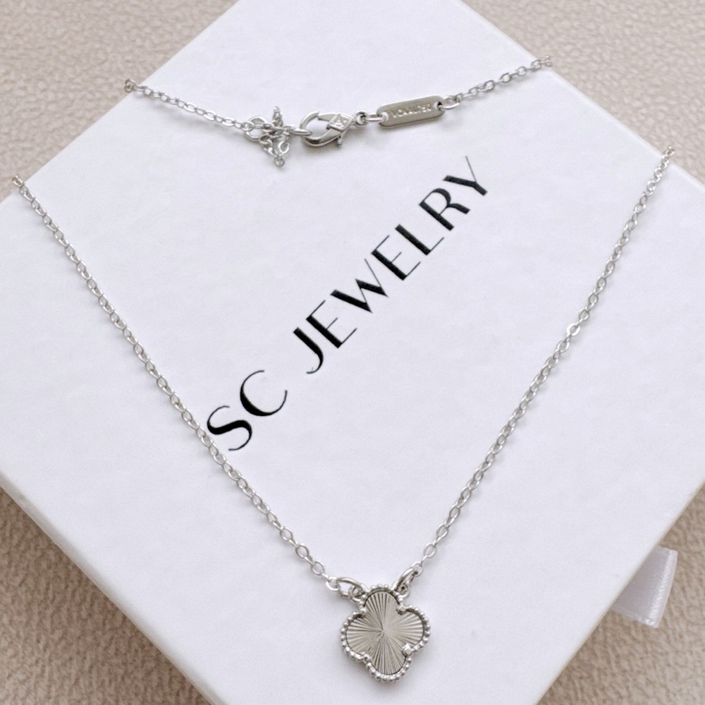 Tiny Clover Necklace Silver Tone Double Sided Luxury Jewelry